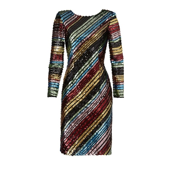 ALCOOLIQUE Sequin Mini Dress Multicolor Rainbow Size 12 Holiday Cocktail Party - Picture 4 of 16